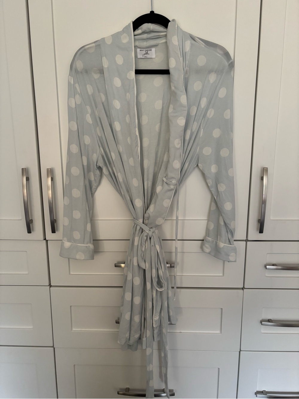 Riot Theory x Jillian Pale Blue and White Polka Dot Satin Wrap Robe